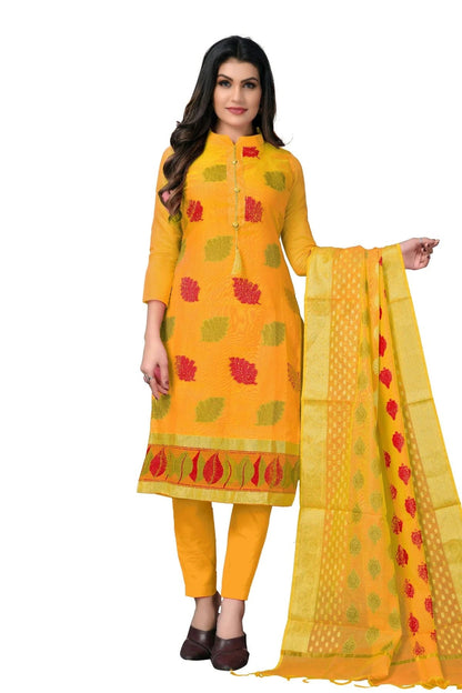 Yellow Colour Unstitched Banarasi Jacquard Fabric Straight Suit US1160907