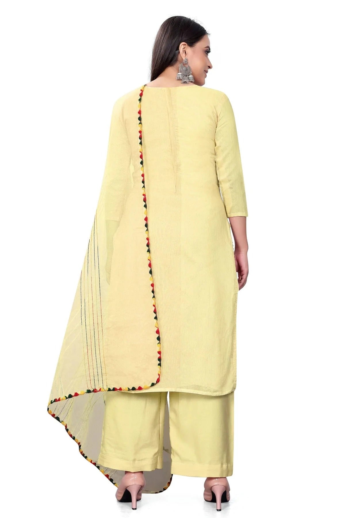 Yellow Colour Unstitched Chanderi Cotton Plazzo Pant Suit US1160683 A
