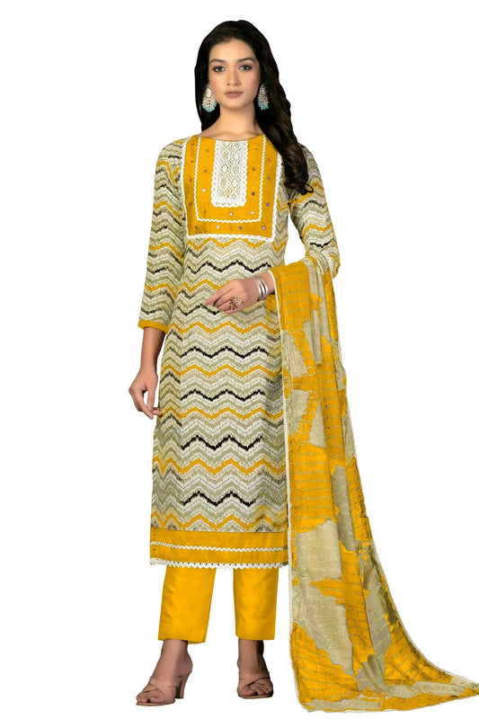 Yellow Colour Unstitched Cotton Fabric Straight Suit US1160944