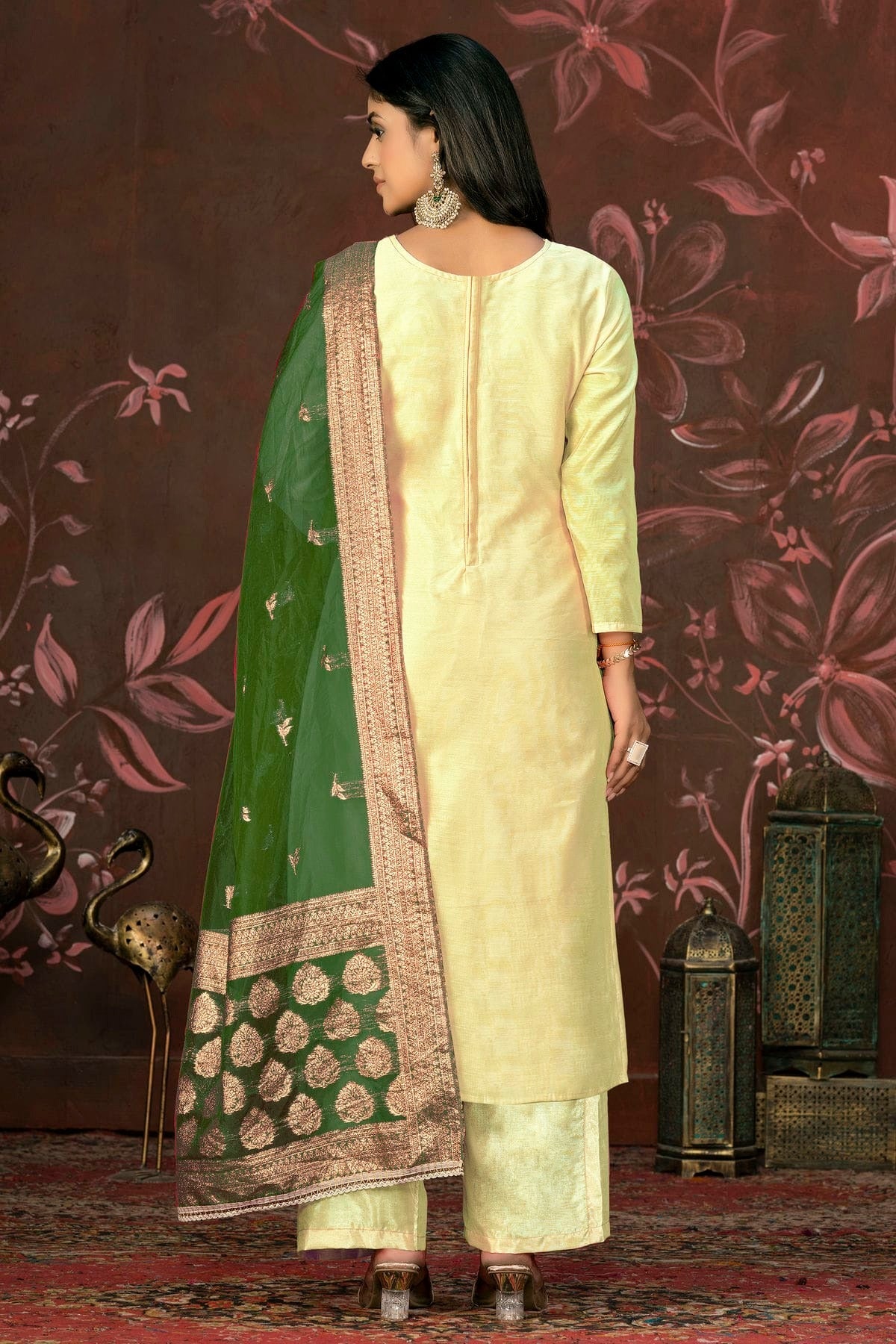 Yellow Colour Unstitched Cotton Jacquard Straight Suit US1161273 A