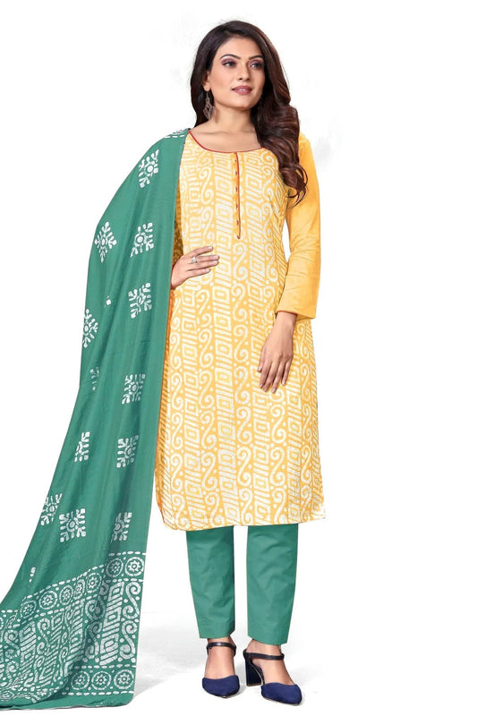 Yellow Colour Unstitched Cotton Straight Suit US1160655