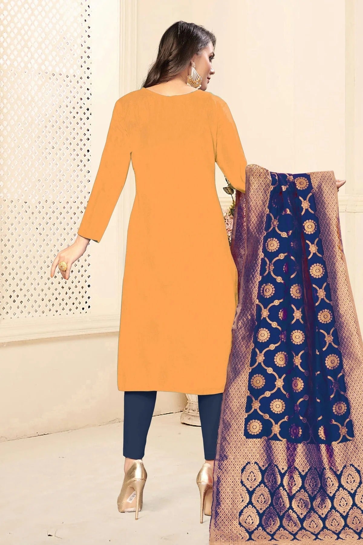 Yellow Colour Unstitched Jaam Cotton Fabric Straight Suit US1160909 A