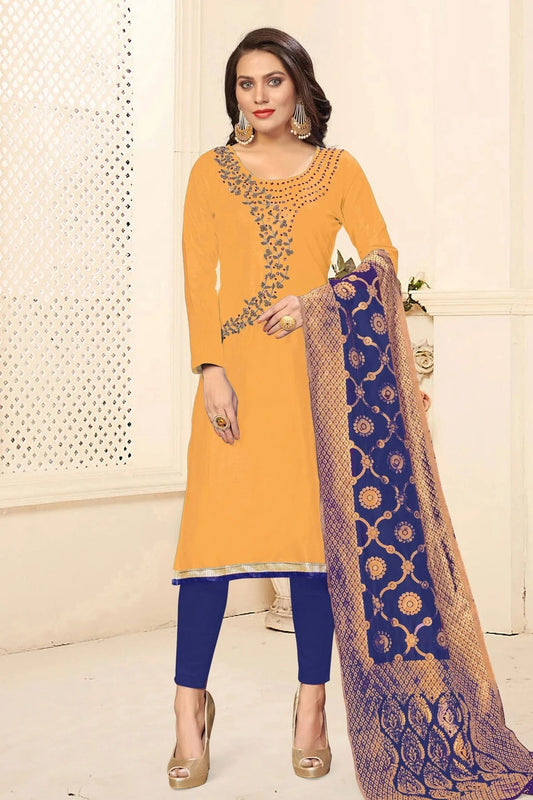 Yellow Colour Unstitched Jaam Cotton Fabric Straight Suit US1160909