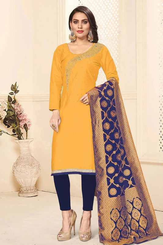 Yellow Colour Unstitched Jaam Cotton Fabric Straight Suit US1160913
