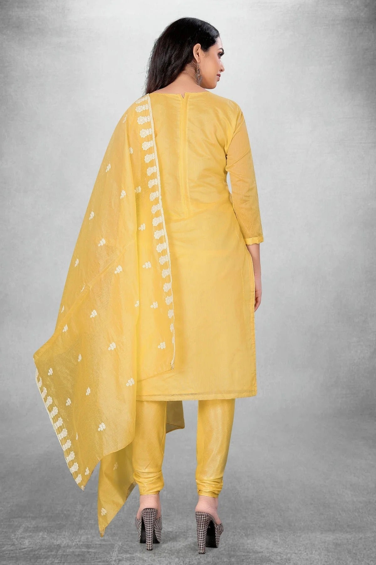 Yellow Colour Unstitched Modal Chanderi Churidar Suit US1160829 A
