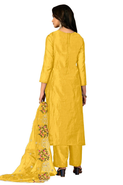 Yellow Colour Unstitched Modal Chanderi Fabric Straight Suit US1160981 A