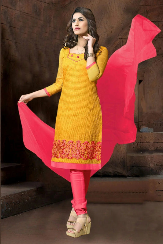 Yellow Colour Unstitched Modal Cotton Churidar Suit US1161202