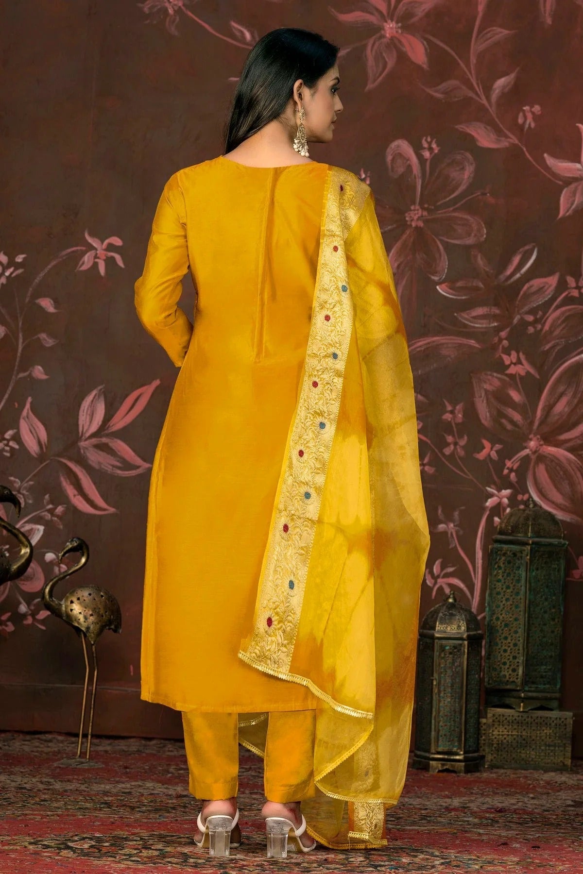 Yellow Colour Unstitched Modal Cotton Jacquard Pant Style Suit US1161277 A