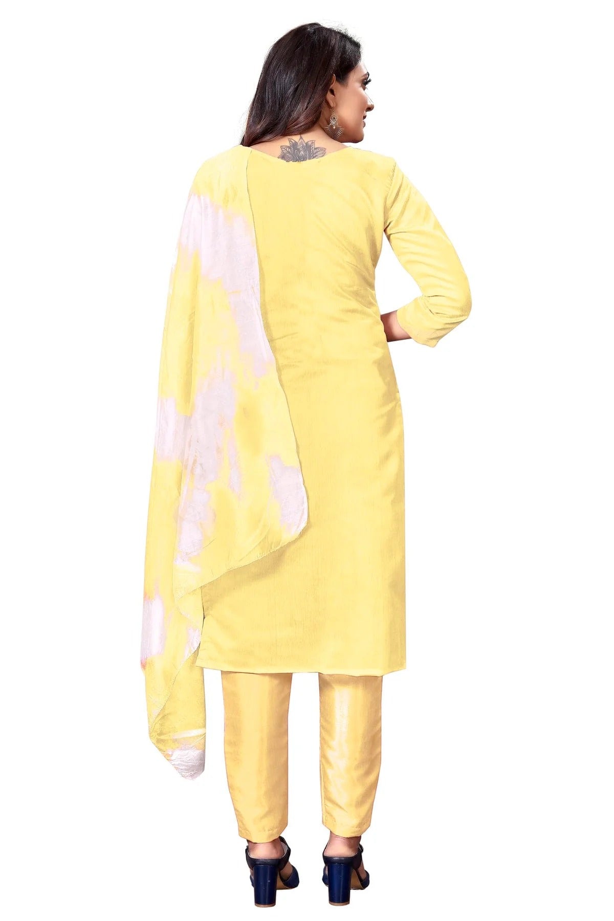 Yellow Colour Unstitched Modal Cotton Straight Suit US1160652 A