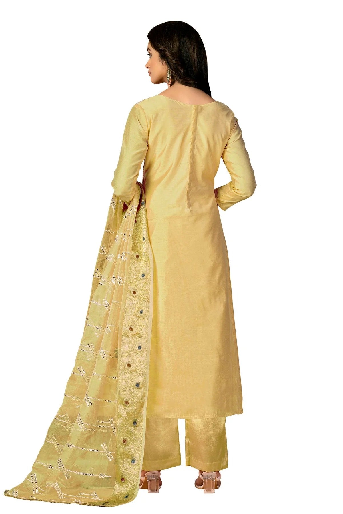Yellow Colour Unstitched Modal Silk Fabric Straight Suit US1160931 A