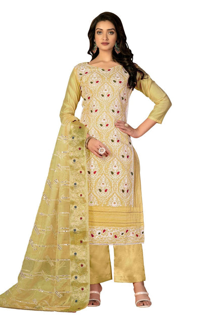 Yellow Colour Unstitched Modal Silk Fabric Straight Suit US1160931