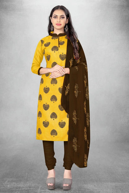 Yellow Colour Unstitched Slub Cotton Churidar Suit US1160750