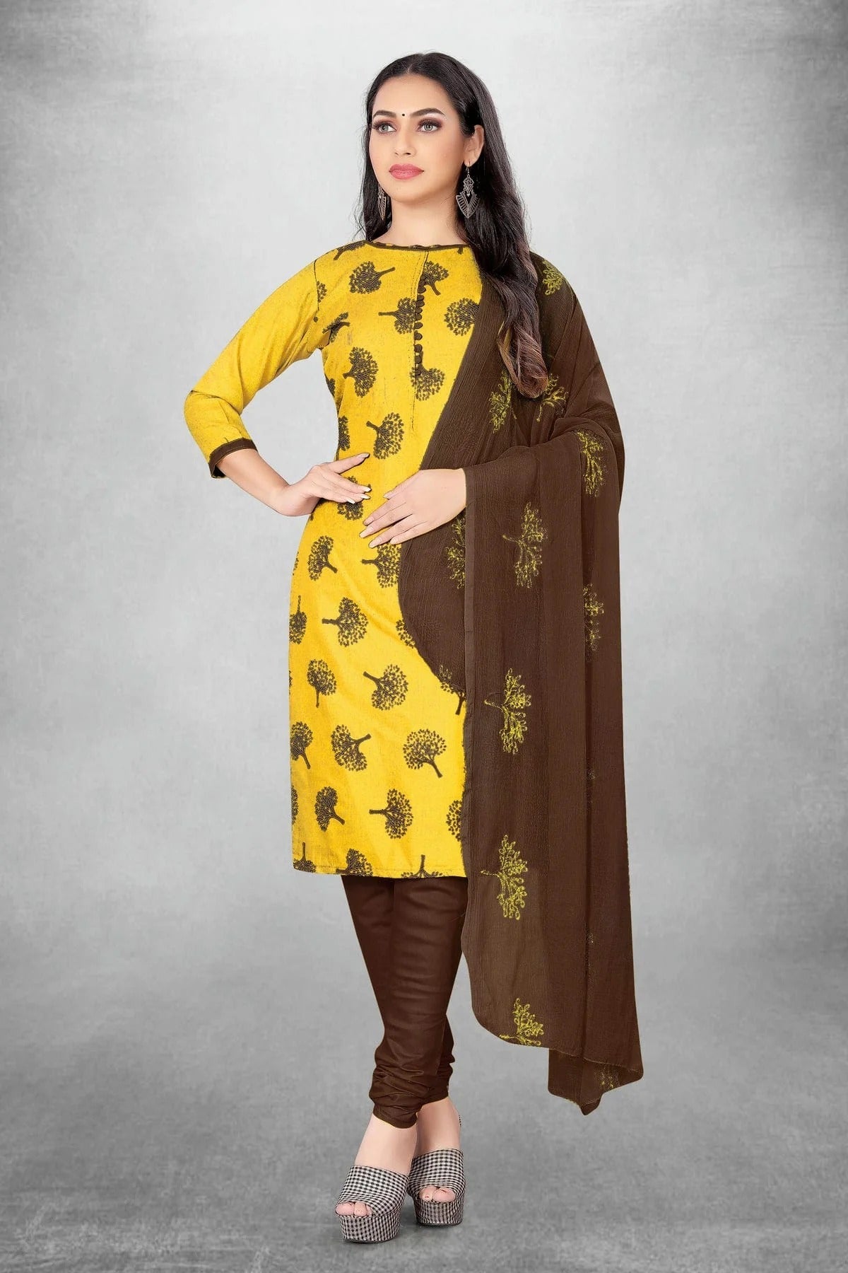 Yellow Colour Unstitched Slub Cotton Churidar Suit US1160754