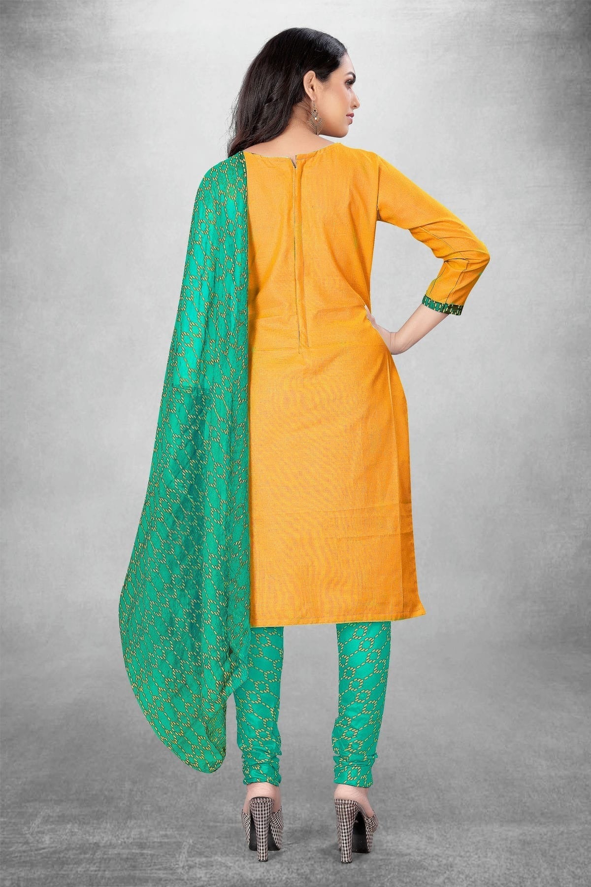 Yellow Colour Unstitched Slub Cotton Churidar Suit US1160816 A