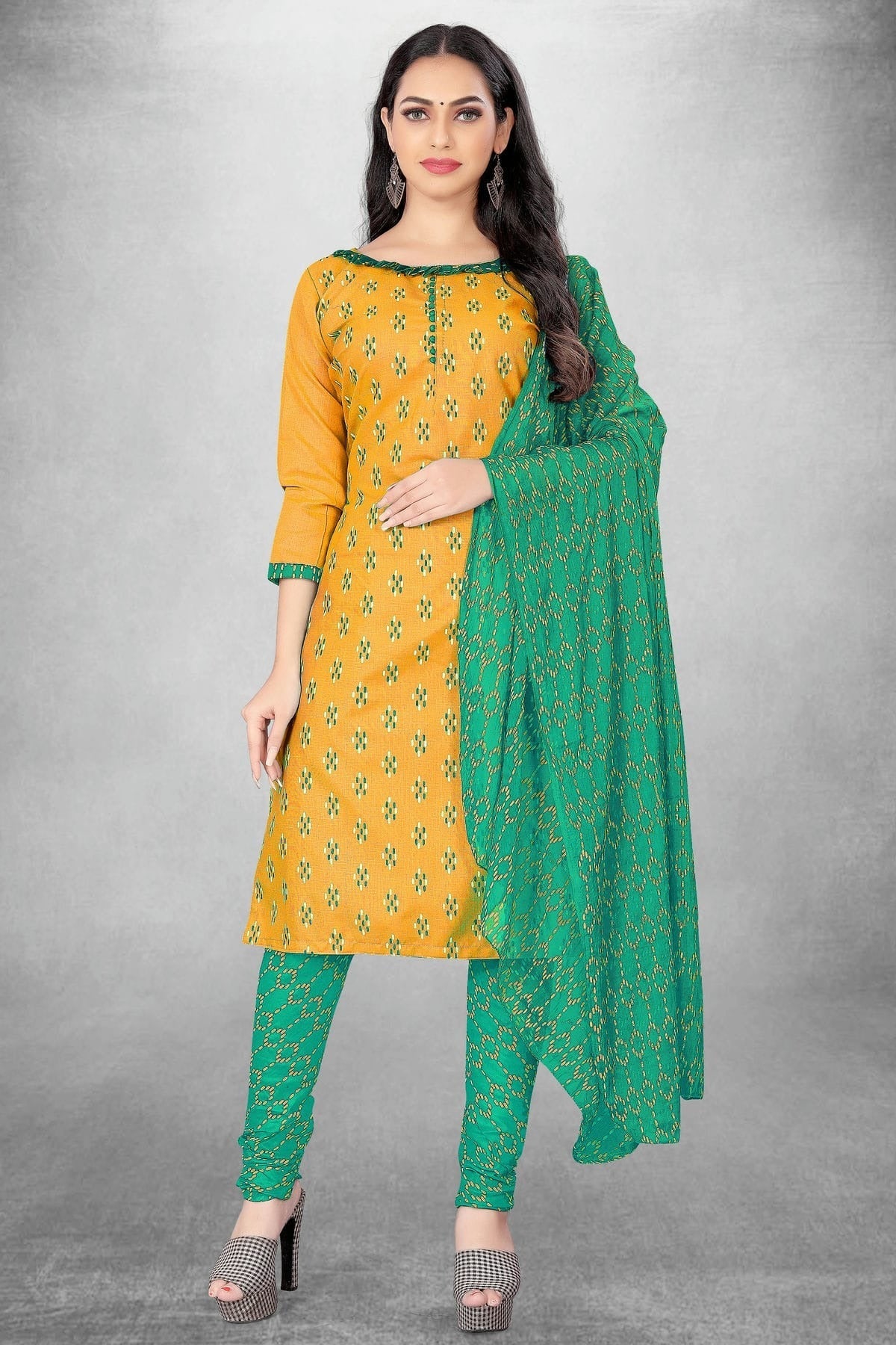 Yellow Colour Unstitched Slub Cotton Churidar Suit US1160816