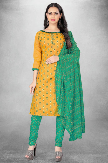 Yellow Colour Unstitched Slub Cotton Churidar Suit US1160816