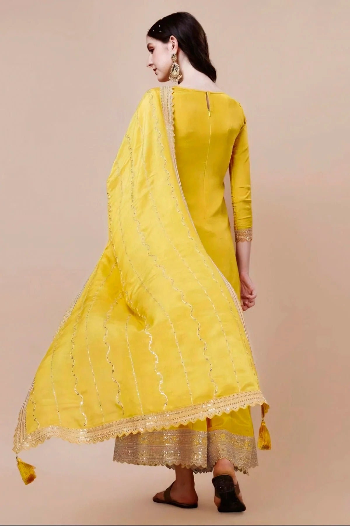 Yellow Colour Viscose Chinon Sharara Suit SM1110726 A