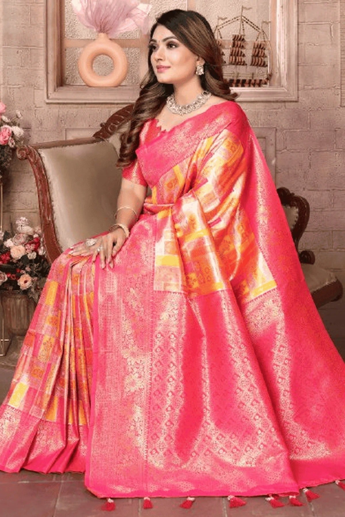 Yellow Colour Woven Work Banarasi Chaturi Silk Traditional Saree SD1250277 A