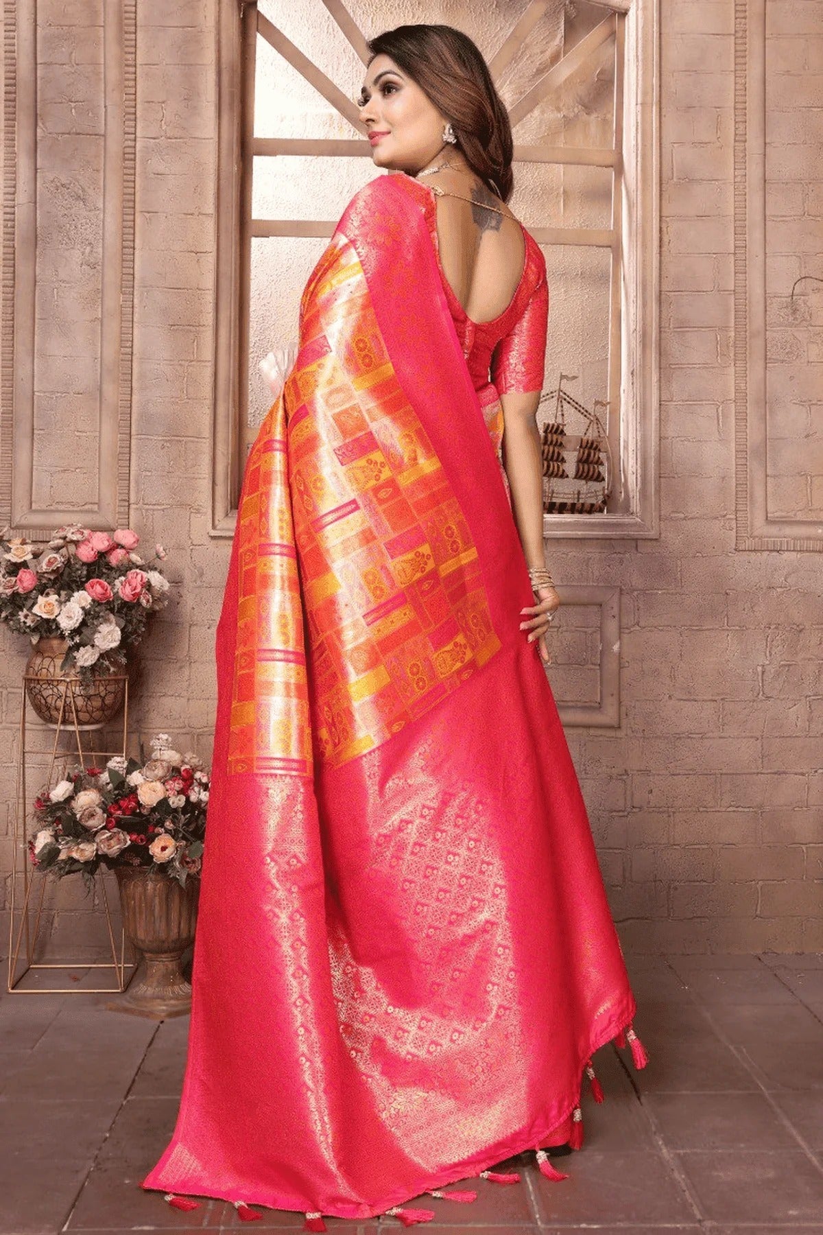 Yellow Colour Woven Work Banarasi Chaturi Silk Traditional Saree SD1250277 B
