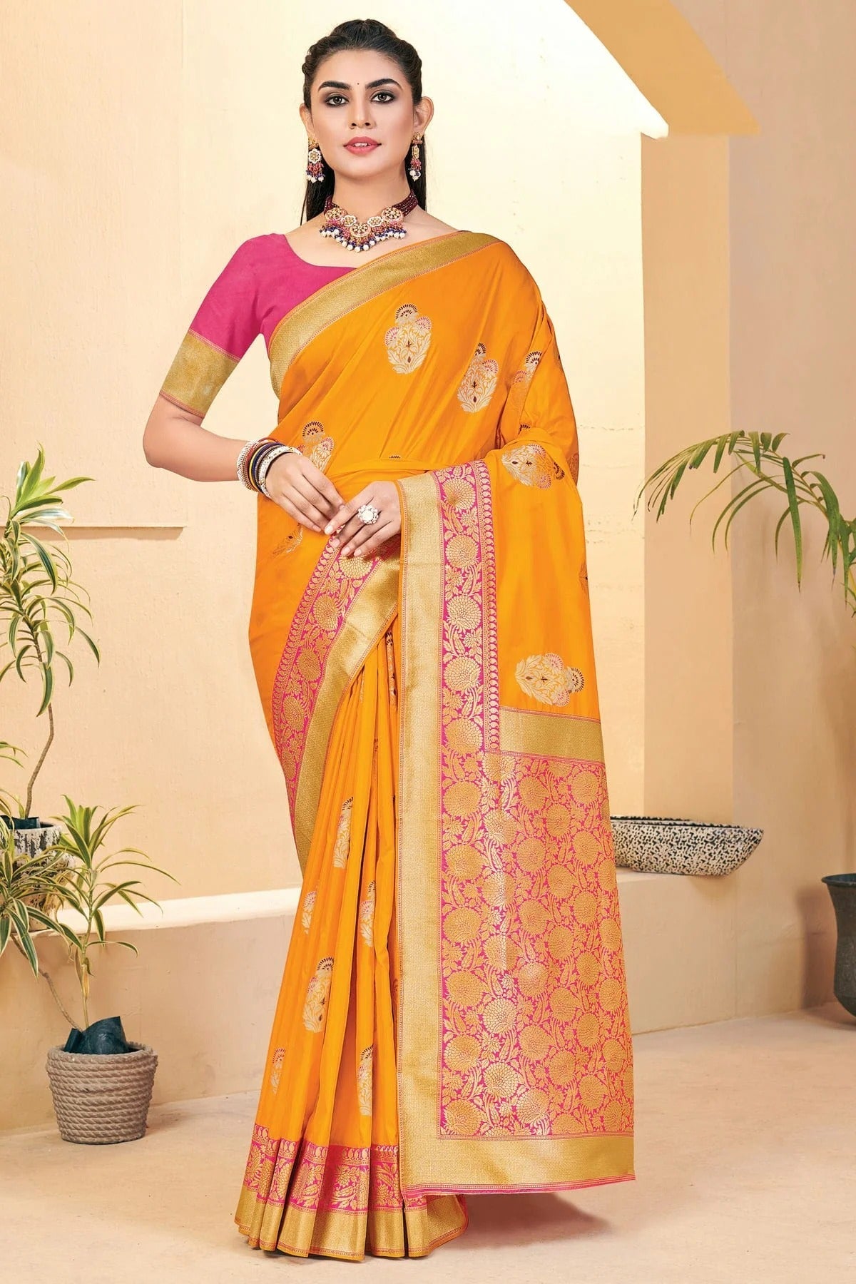Yellow Colour Woven Work Banarasi Silk Saree SD1101282