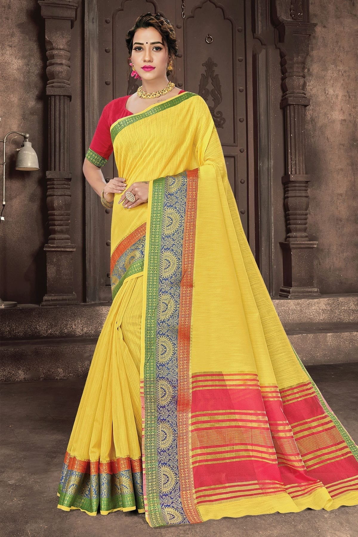 Yellow Colour Woven Work Cotton Handloom Saree SD1101270