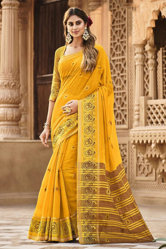 Yellow Colour Woven Work Cotton Saree SD1101287