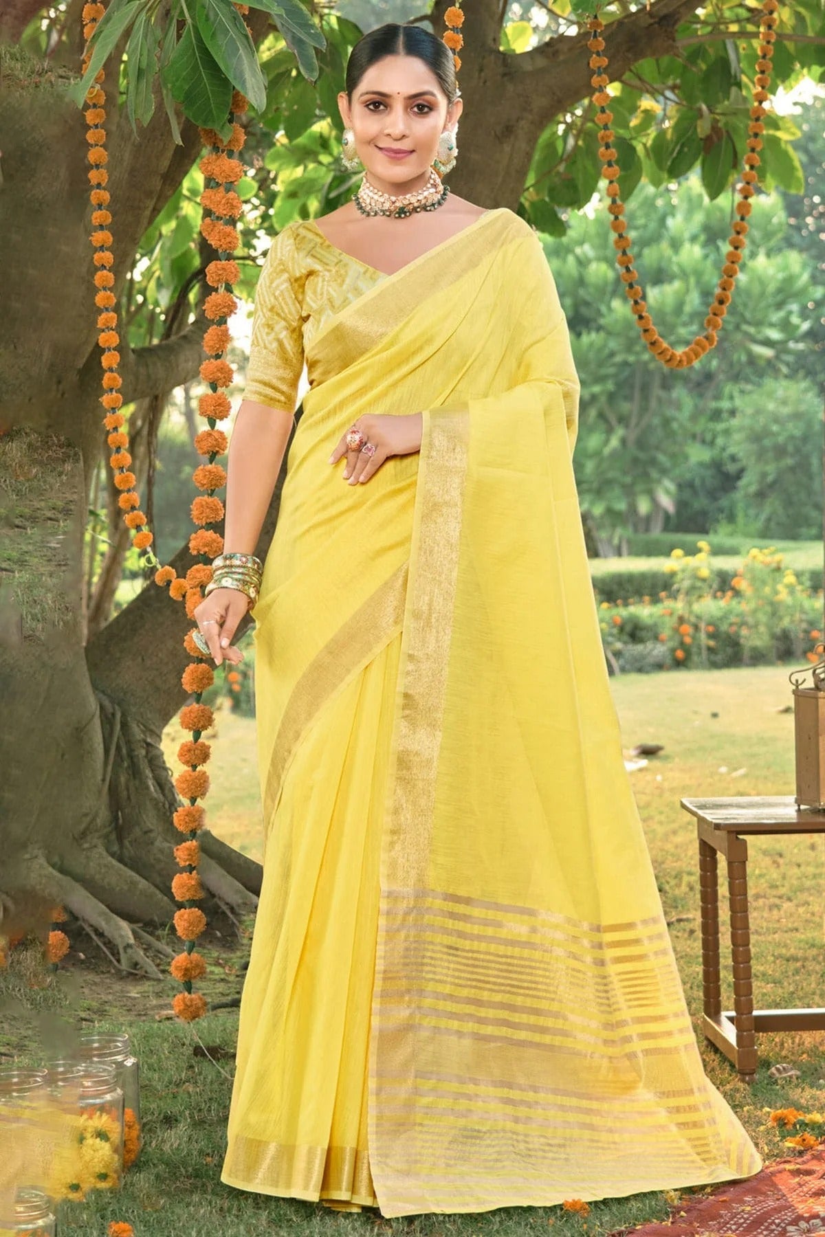 Yellow Colour Woven Work Cotton Saree SD1101573