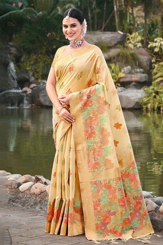 Yellow Colour Woven Work Cotton Saree SD1101674
