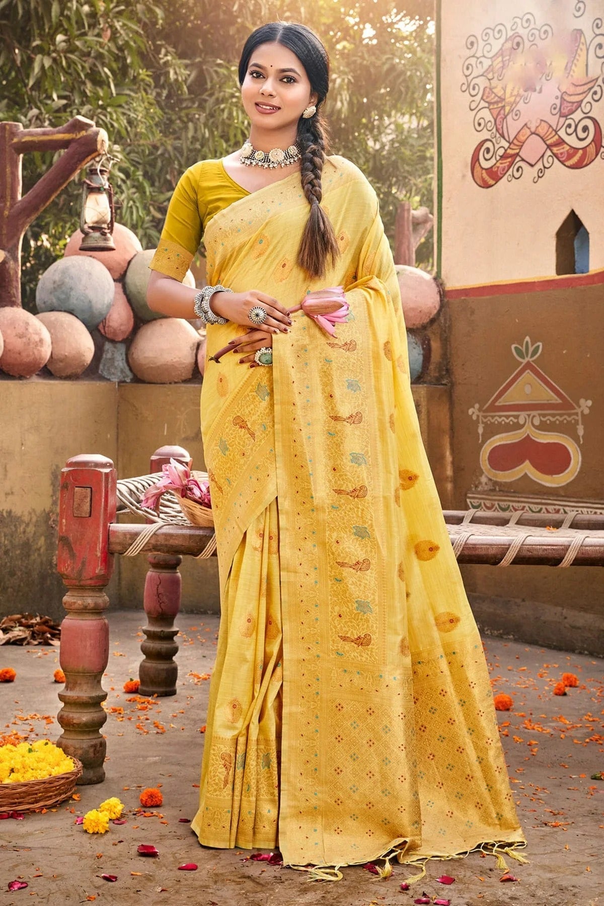 Yellow Colour Woven Work Cotton Saree SD1101753