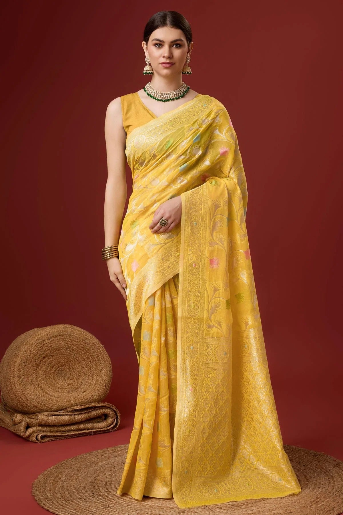 Yellow Colour Woven Work Cotton Saree SD1102083