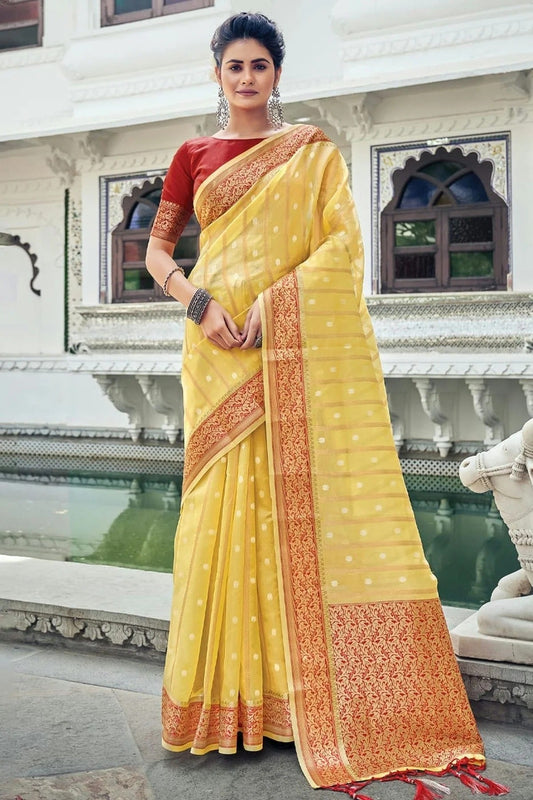 Yellow Colour Woven Work Organza Saree SD1101343