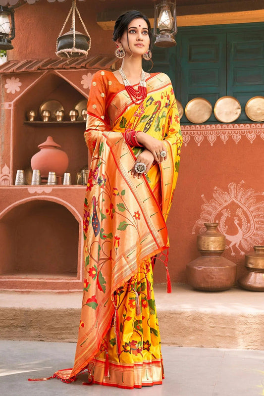 Yellow Colour Woven Work Paithani Silk Saree SD1101408