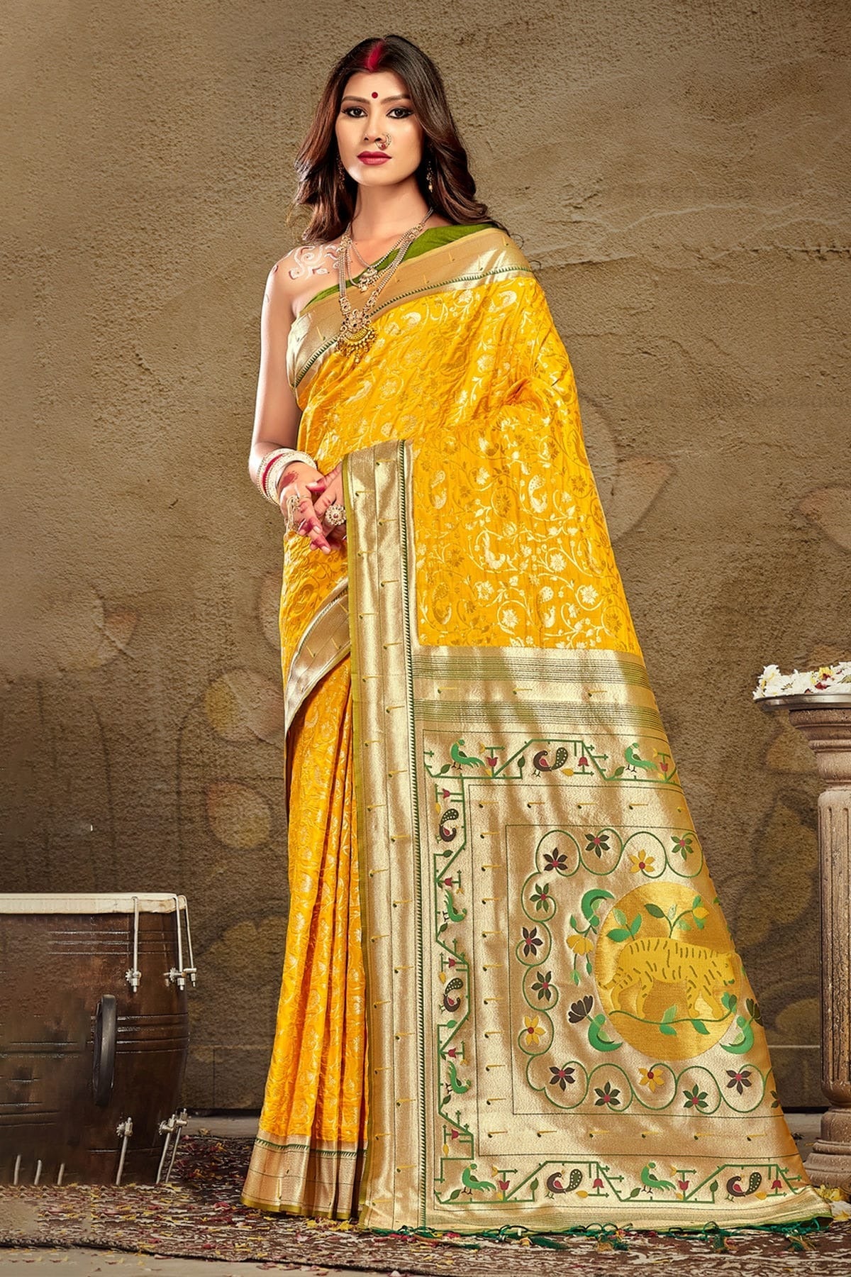 Yellow Colour Woven Work Paithani Silk Saree SD1101416