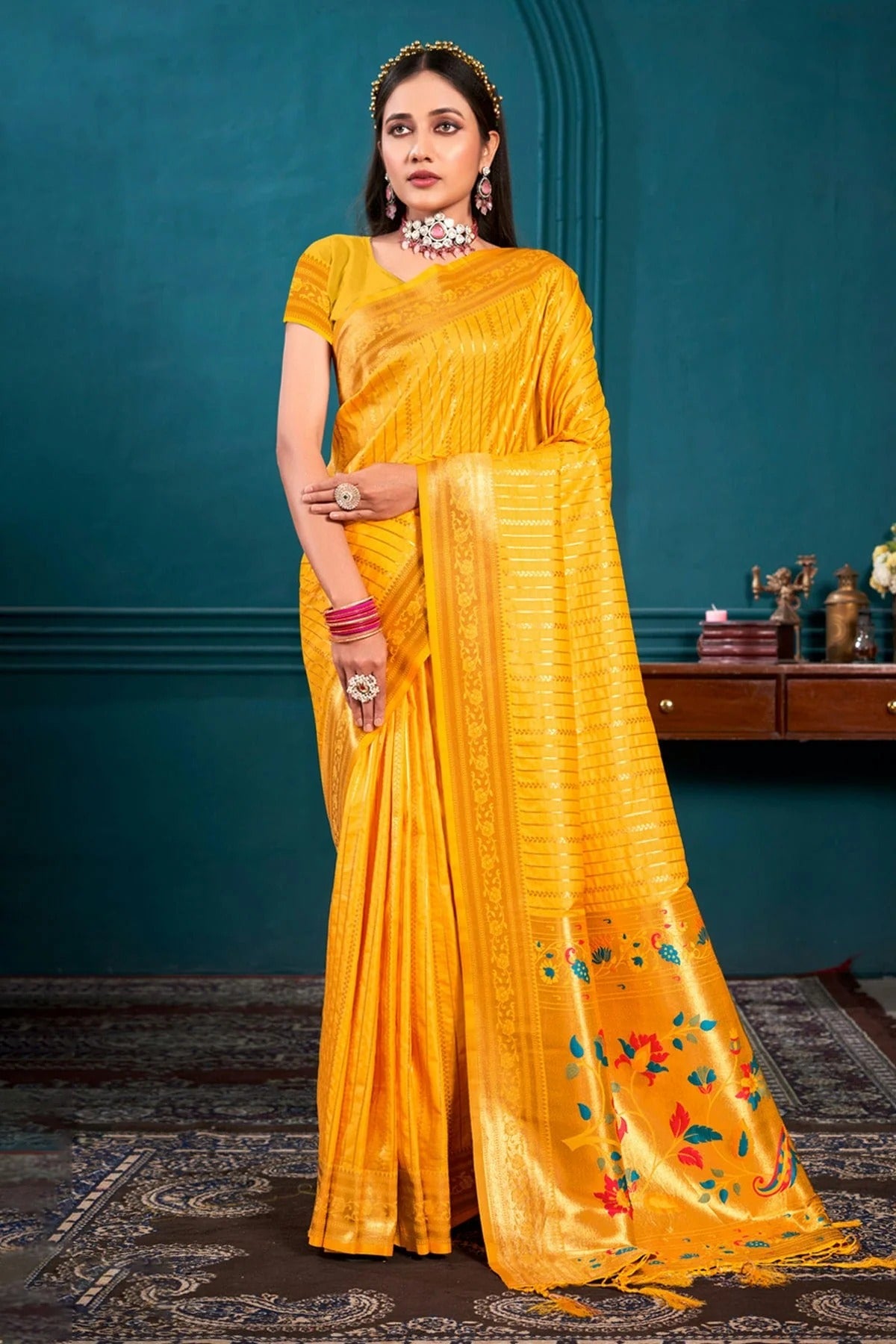 Yellow Colour Woven Work Paithani Silk Saree SD1101829