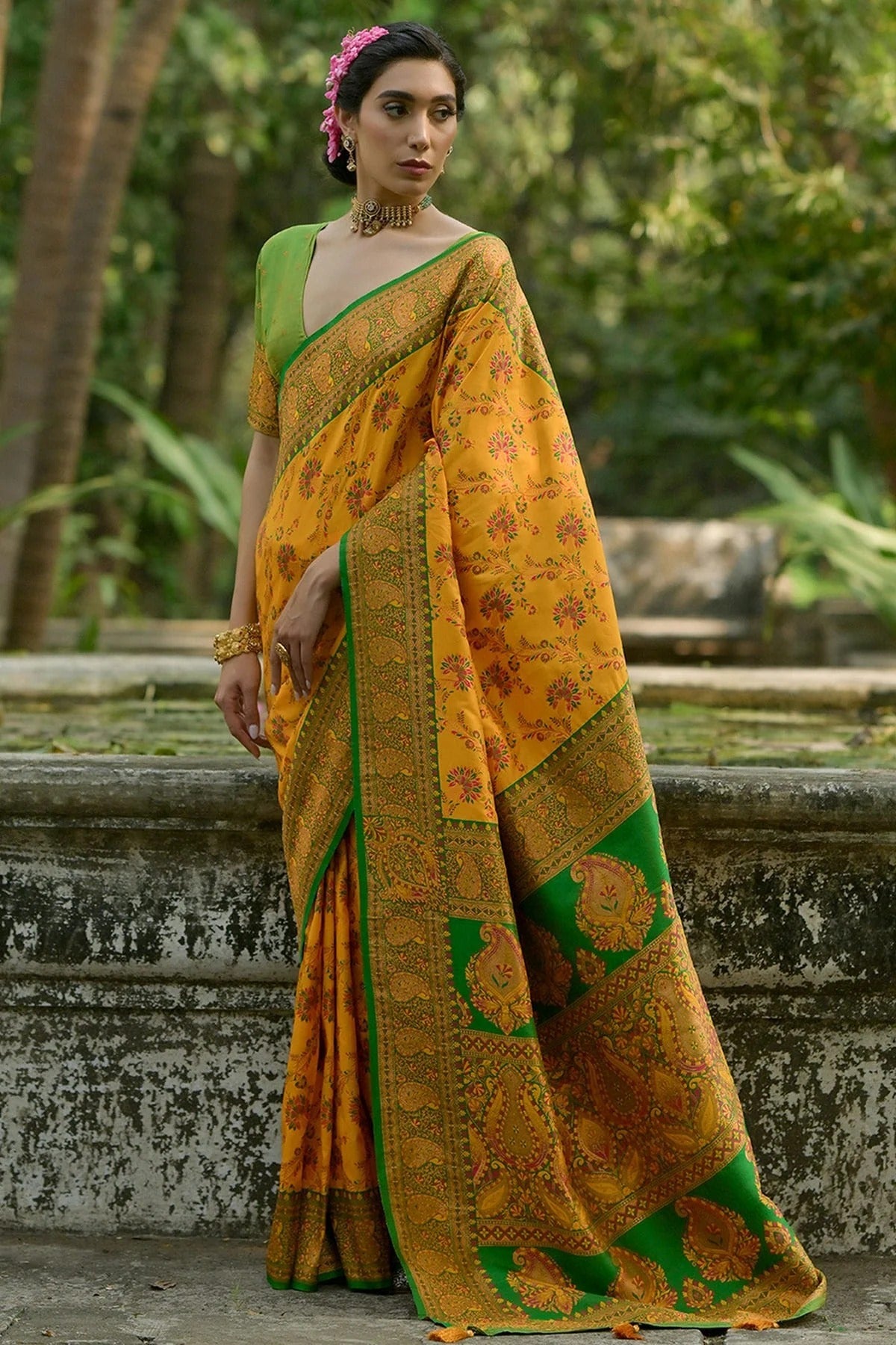 Yellow Colour Woven Work Pashmina Silk Saree SD1260032 A