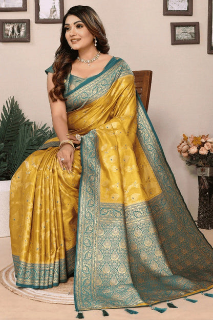 Yellow Colour Woven Work Pure Banarasi Tissue Silk Traditional Saree SD1250254 A
