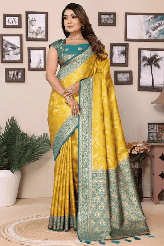 Yellow Colour Woven Work Pure Banarasi Tissue Silk Traditional Saree SD1250254