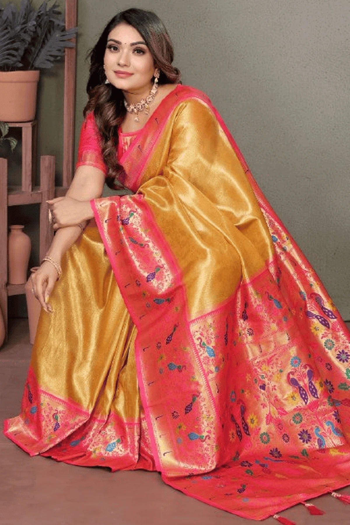 Yellow Colour Woven Work Pure Banarasi Tissue Silk Traditional Saree SD1250273 A