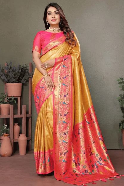 Yellow Colour Woven Work Pure Banarasi Tissue Silk Traditional Saree SD1250273