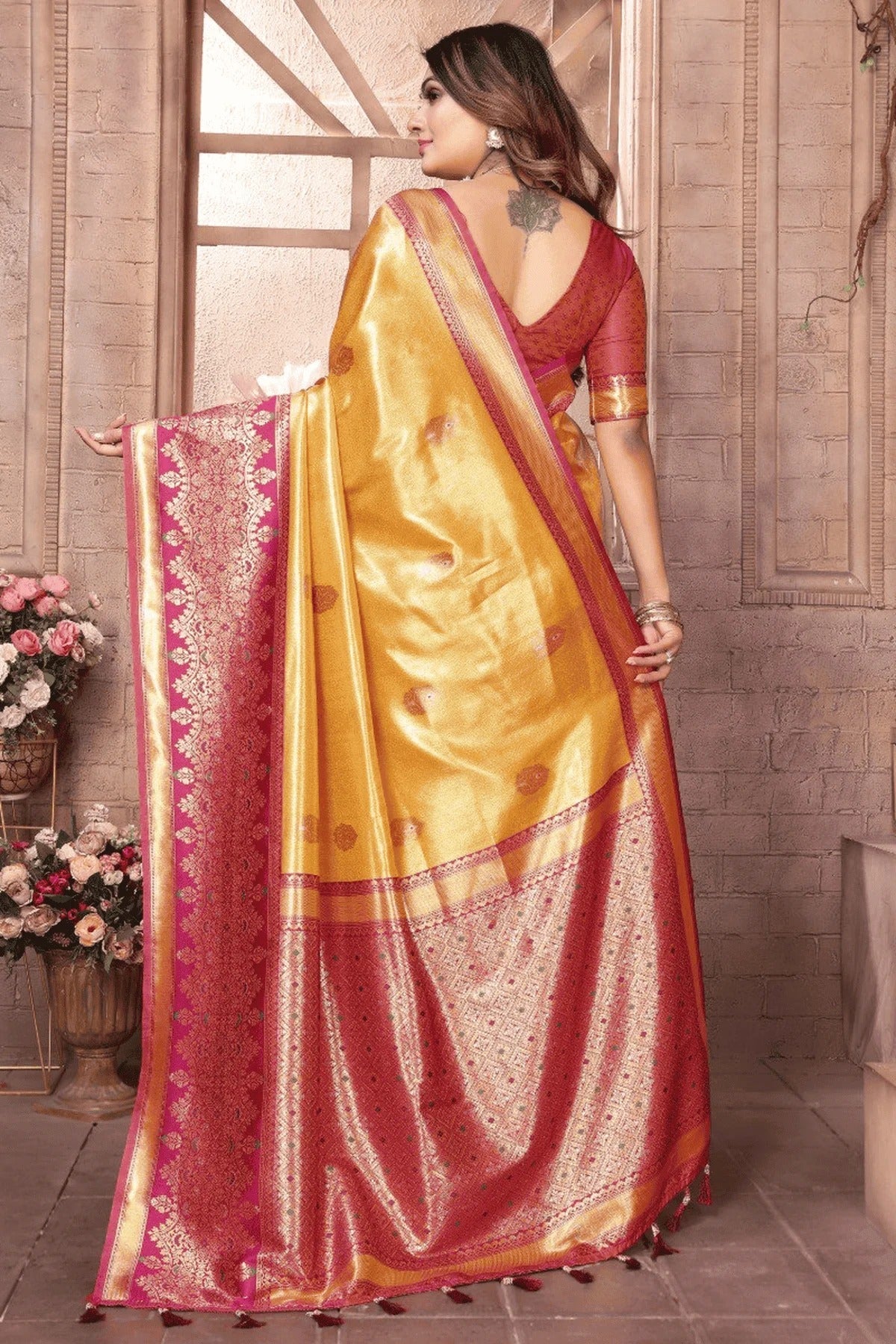 Yellow Colour Woven Work Pure Banarasi Tissue Silk Traditional Saree SD1250291 B