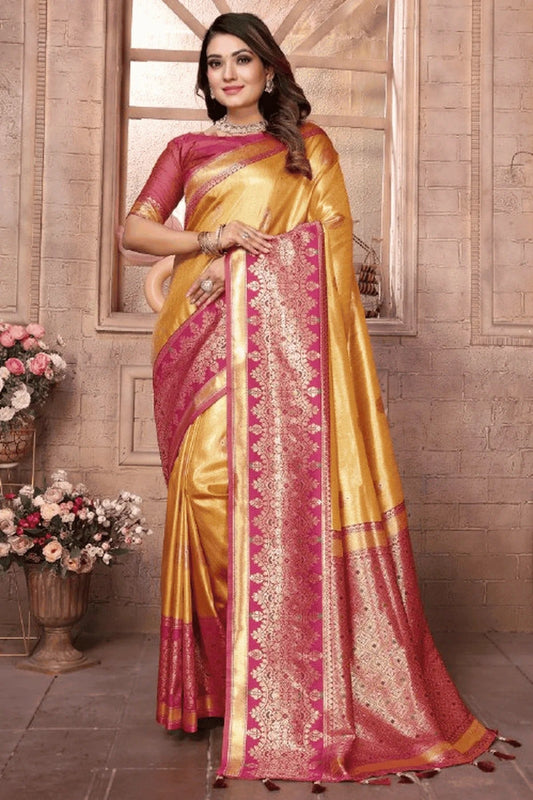 Yellow Colour Woven Work Pure Banarasi Tissue Silk Traditional Saree SD1250291