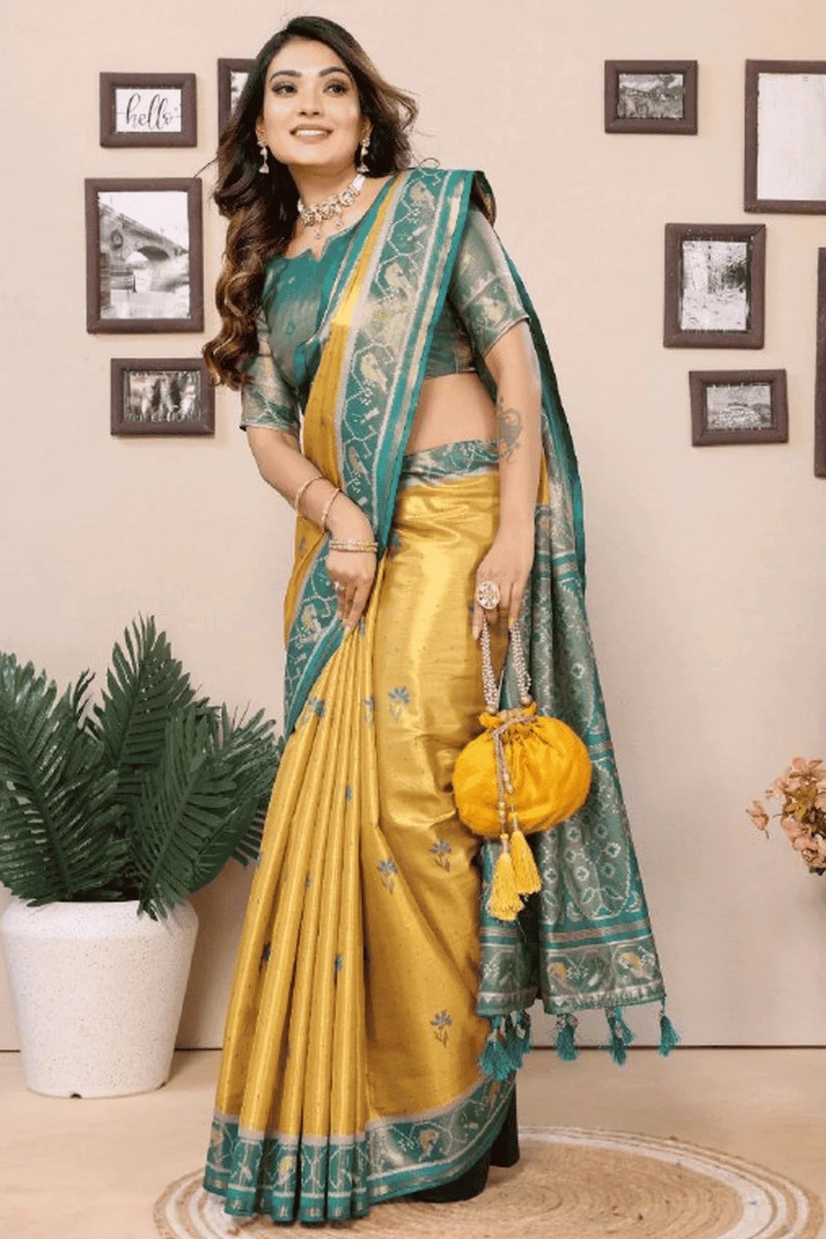 Yellow Colour Woven Work Pure Banarasi Tissue Silk Traditional Saree SD1250297 A