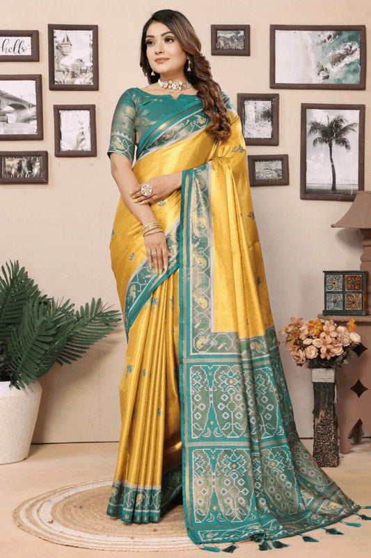 Yellow Colour Woven Work Pure Banarasi Tissue Silk Traditional Saree SD1250297