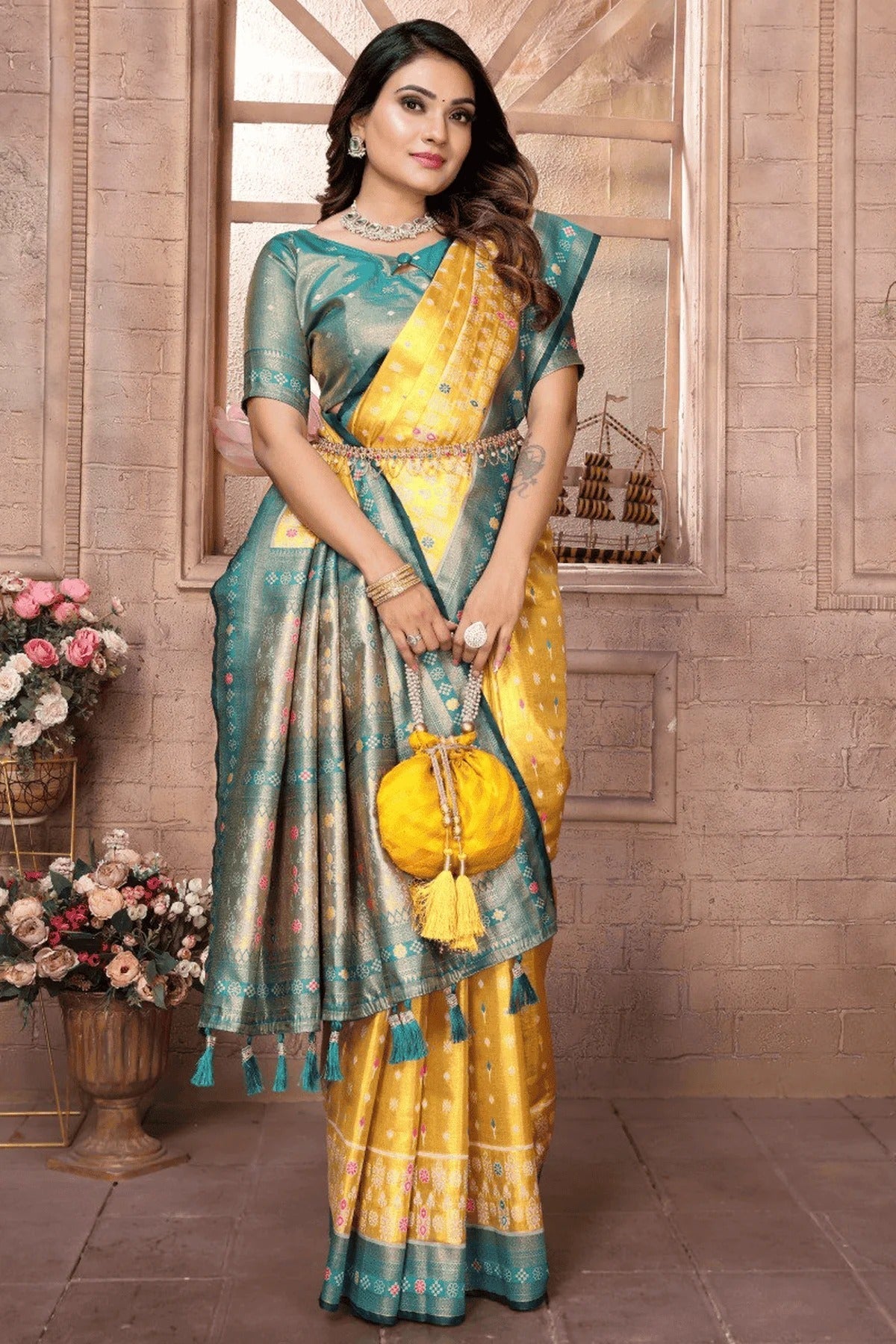 Yellow Colour Woven Work Pure Banarasi Tissue Silk Traditional Saree SD1250299 A