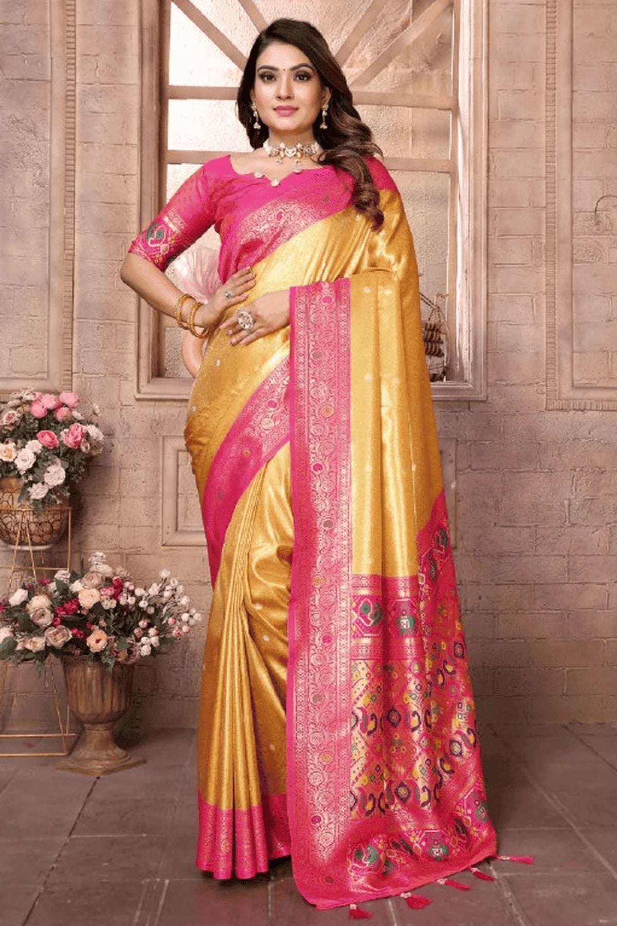 Yellow Colour Woven Work Pure Banarasi Tissue Silk Traditional Saree SD1250334