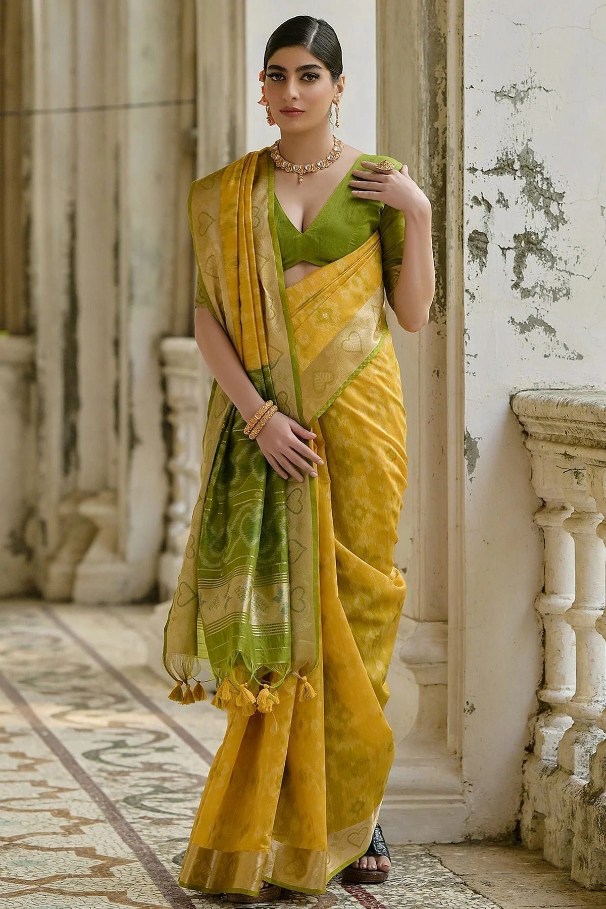 Yellow Colour Woven Work Raw Silk Saree SD1260040 A