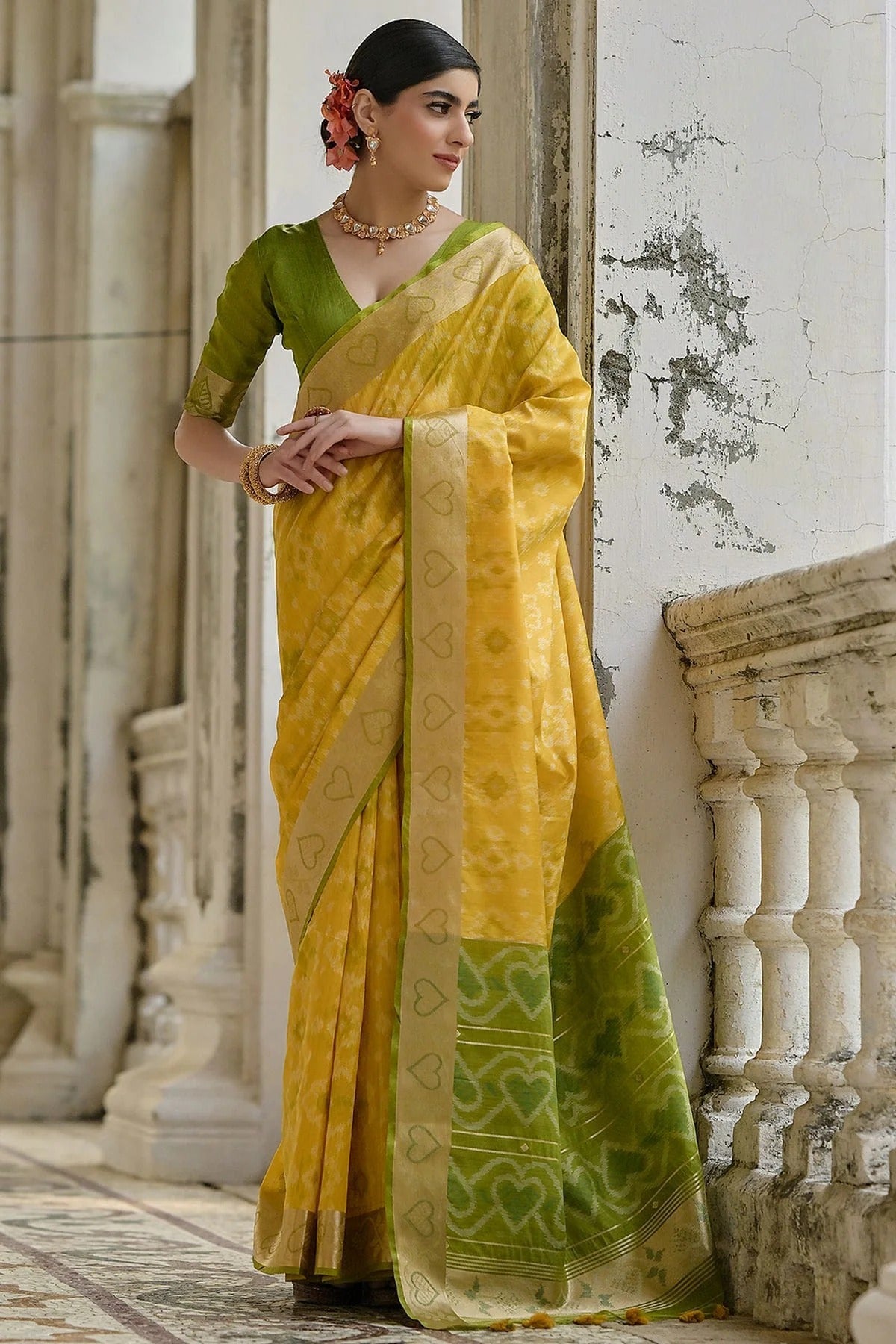 Yellow Colour Woven Work Raw Silk Saree SD1260040