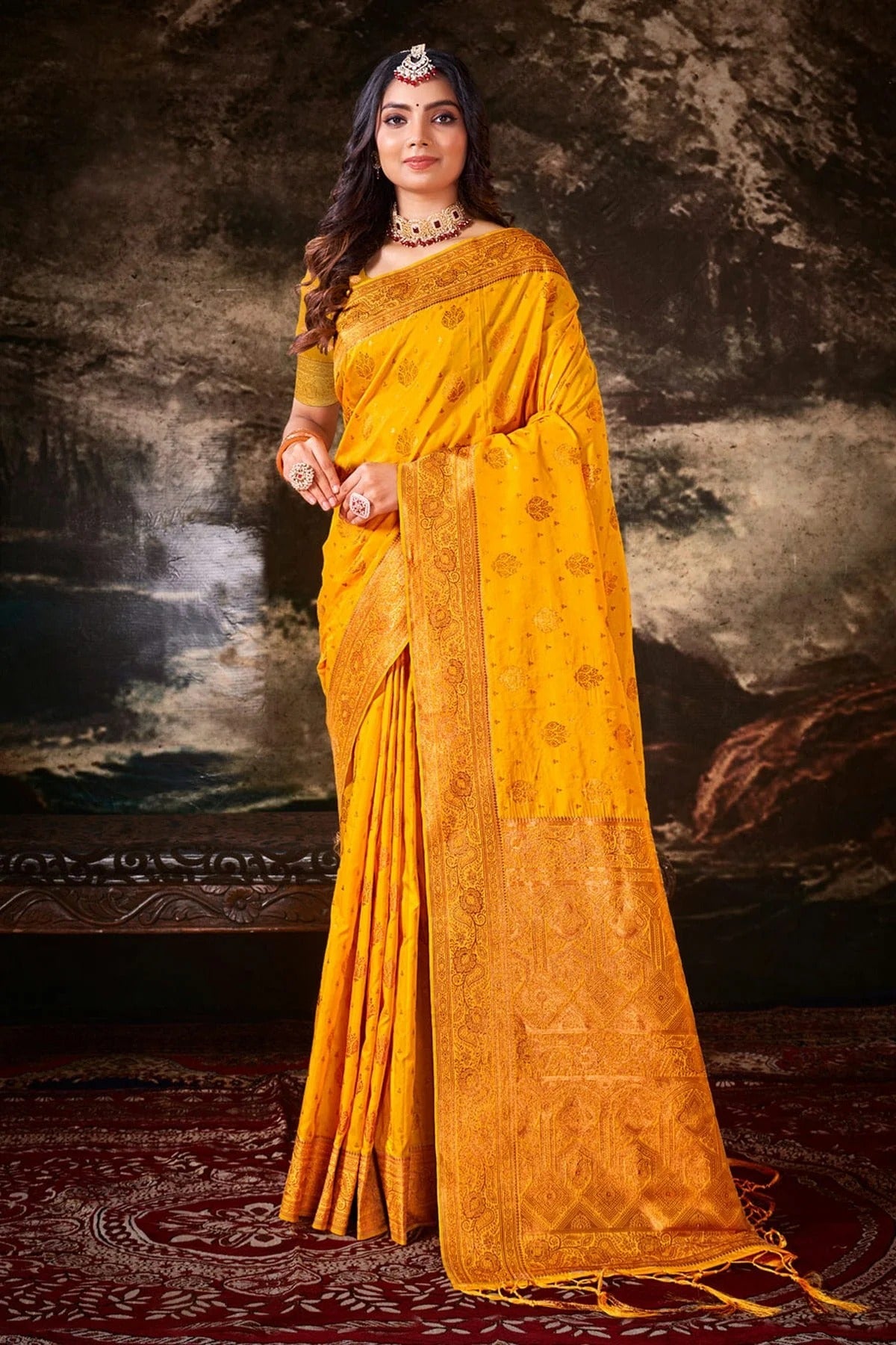 Yellow Colour Woven Work Silk Saree SD1101690