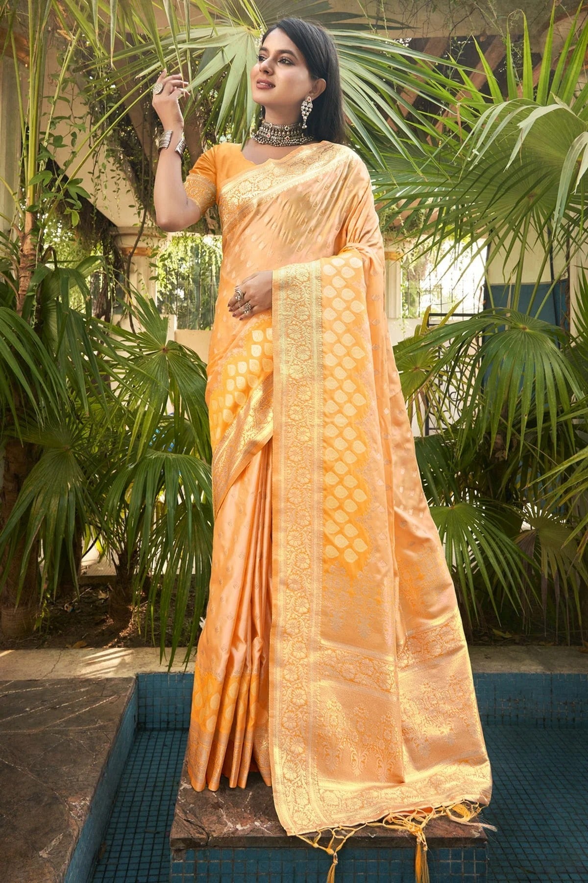 Yellow Colour Woven Work Silk Saree SD1101734