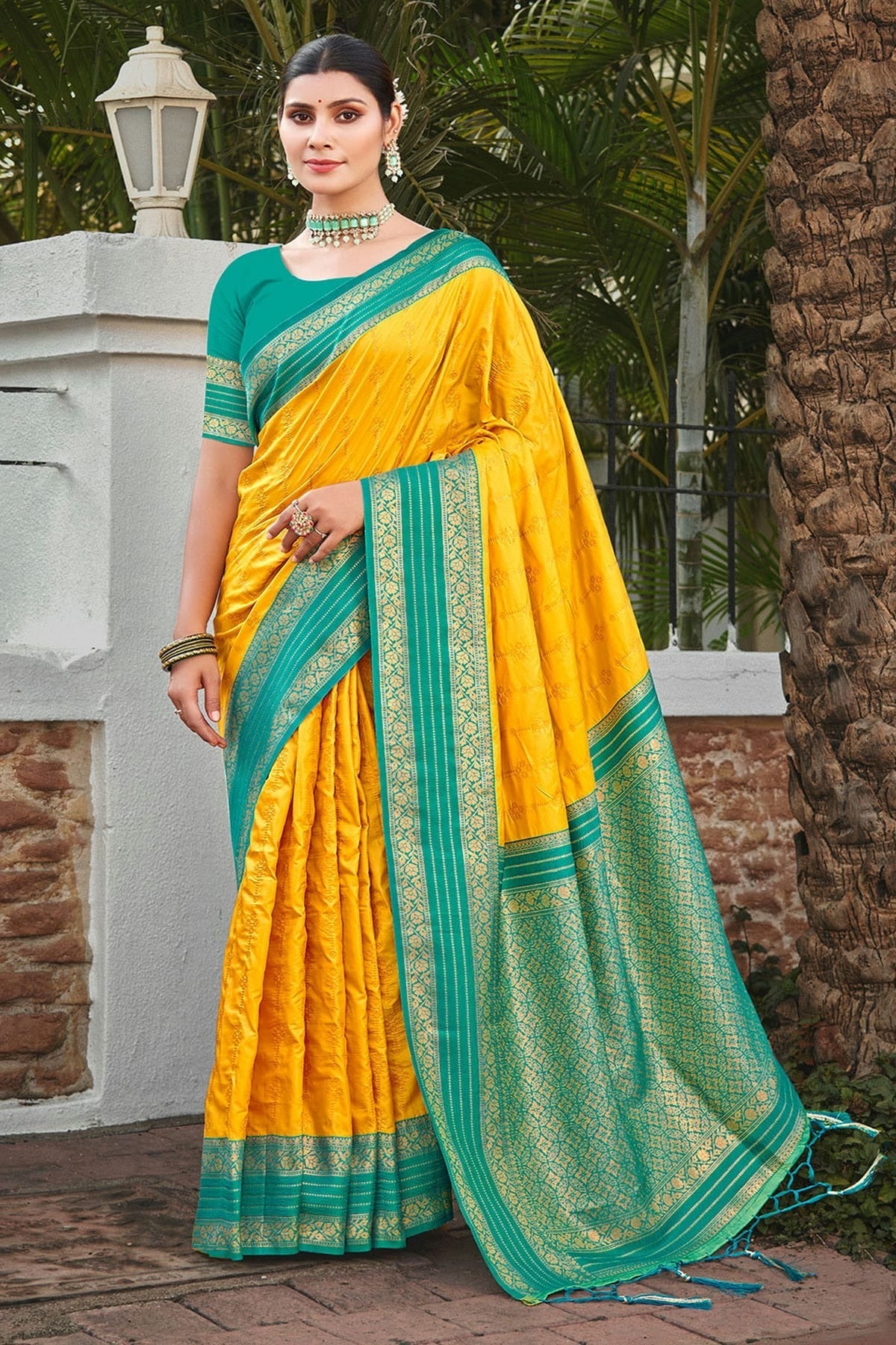Yellow Colour Woven Work Silk Saree SD1102217